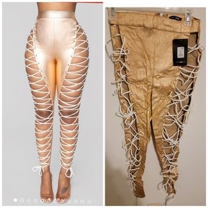 Gold lace up pants